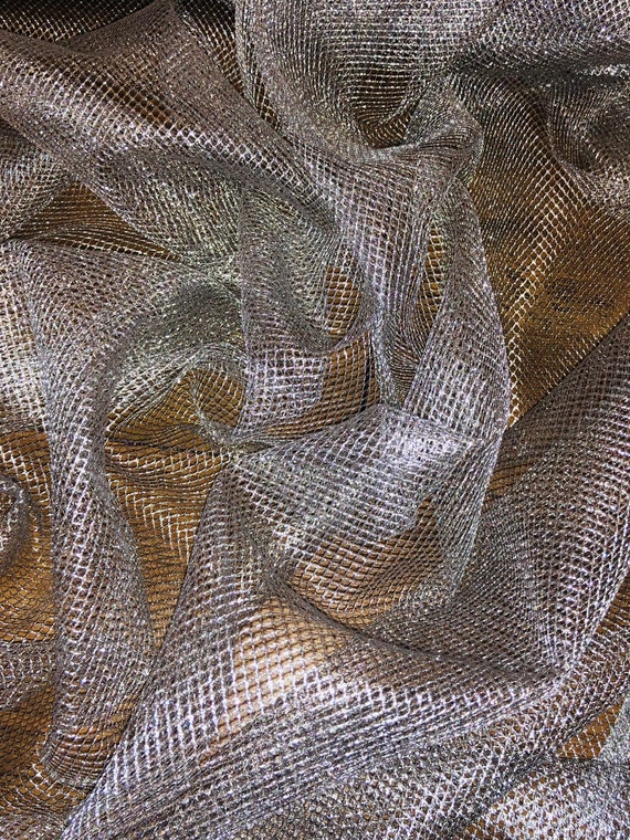 1 Meter Silver Sparkly Metallic Fish Net Chain Mail Mesh Fabric 58 Wide -   Canada