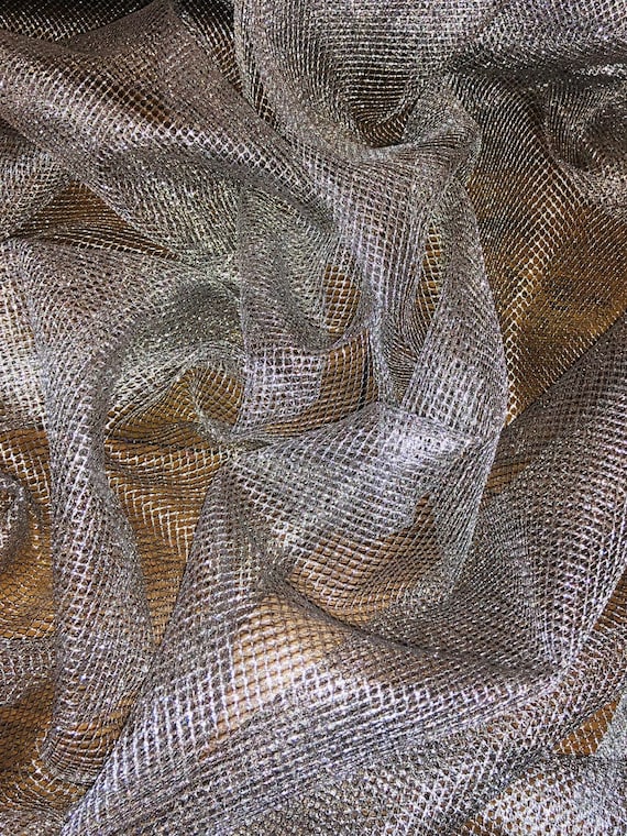 1 Meter Silver Sparkly Metallic Fish Net Chain Mail Mesh Fabric 58 Wide -   Canada