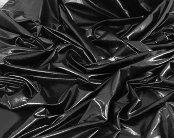 1 Meter Black Shiny Leather Look Stretch Lame Fabric 58” Wide Dress Party Dance Wear