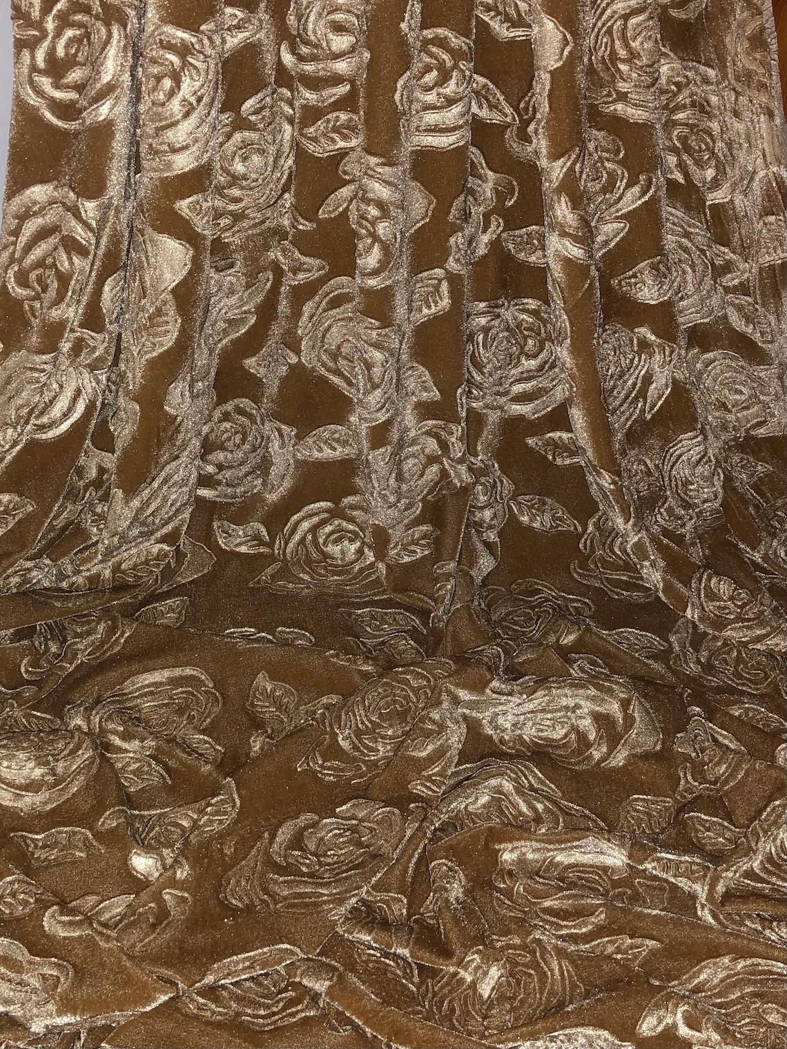 1 Meter Beige Gold Embossed Rose Self Print Stretch Velvet Etsy UK