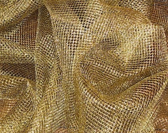 1 Meter Gold Sparkly Metallic Fish Net Chain Mail Mesh Fabric 58” Wide