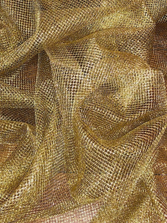 1 Meter Gold Sparkly Metallic Fish Net Chain Mail Mesh Fabric 58