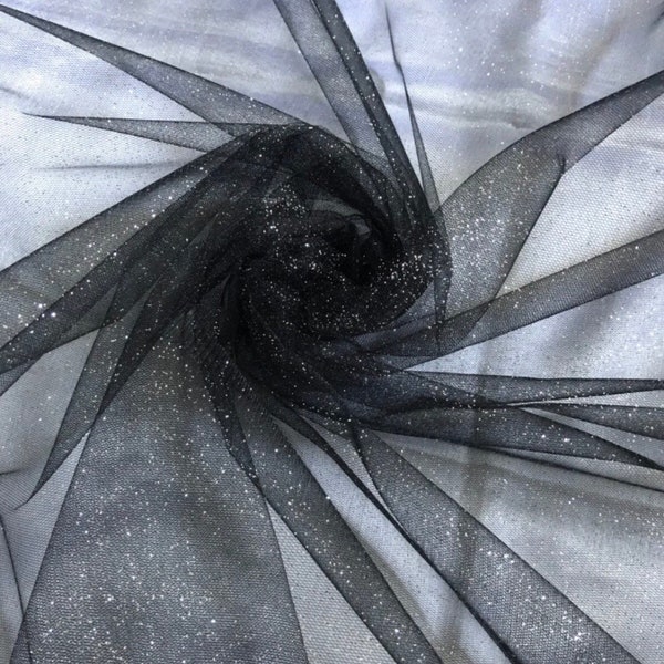 1 Meter Sparkly Black Glitter Tulle Fabric 58” Wide Dress Bridal Decorations