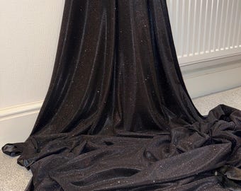 1 MTR Jet Black Brilhante Glitter Stretch Moonlight Tecido 58” de largura Vestido Cenário Decorações