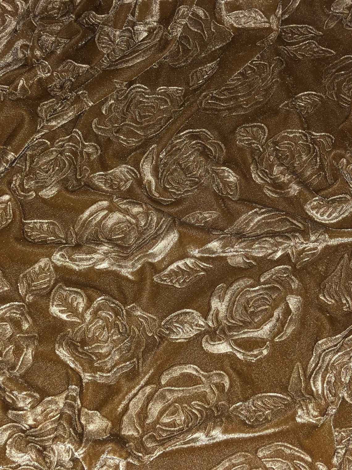 1 Meter Beige Gold Embossed Rose Self Print Stretch Velvet Etsy UK