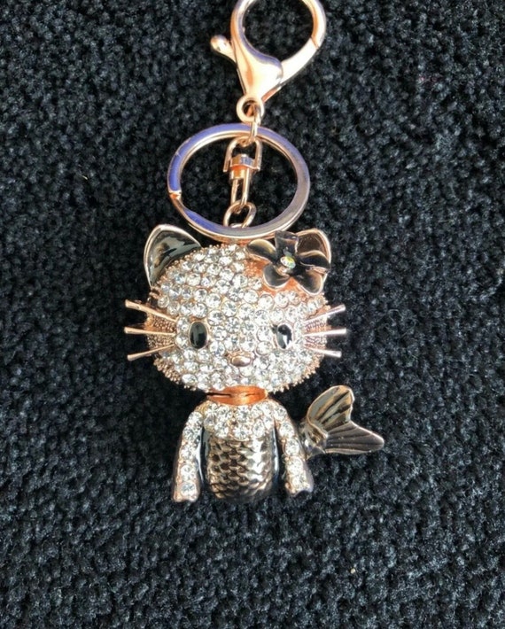 Black/gold Kitty Rhinestone Keyring Keychain Bag Charm Gift - Main Image