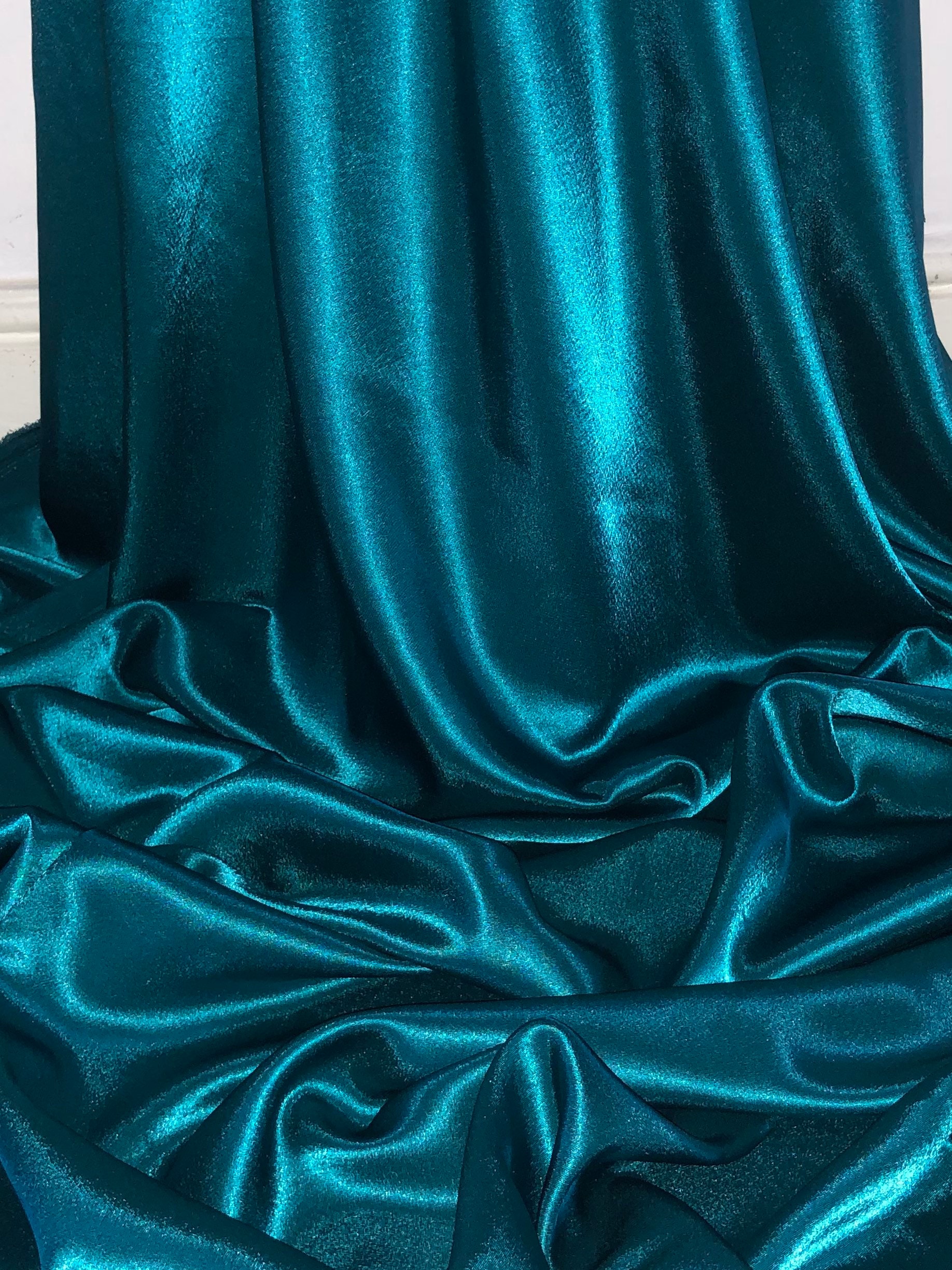 Teal Blue Crepe Back Satin Fabric, 58
