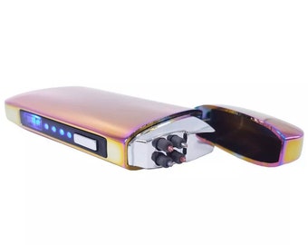 LED Display Plasma Display Heat Dual Arch Rechargeable USB Electric Pulse Plasma Lighter Rainbow Iridescent