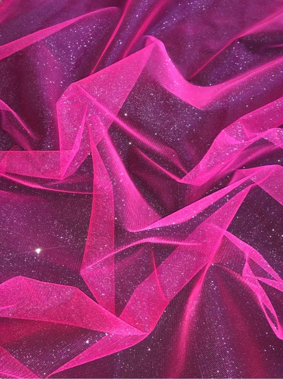 Dazzling Candy Pink Glitter Glued Stiff Tulle Fabric - OneYard