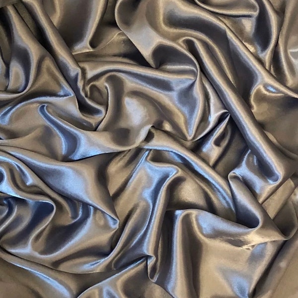 Silver Grey Crepe Back Satin Shiny Fabric 58” wide Dress Bridal Lining Crafts Prom Wedding By the Meter