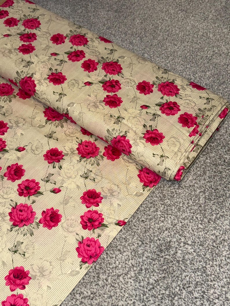 1 Meter Roses 1 Meter Roses Stripe Print 100% Pure Cotton Fabric 45” Wide Dress ...