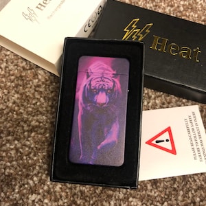 Double Arch Rechargeable USB Electric Pulse Plasma Metal Lighter Gift Boxed Dual Ark Lighter Purple Tiger Print