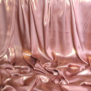 1 Meter Shiny Pearl Peach/Gold Wet Look Shimmer Satin Fabric 58” Wide Bridal Dress Evening Decorations