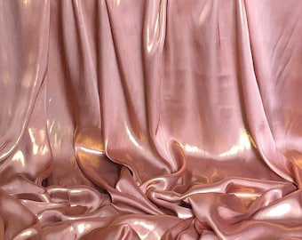 Pearl Peach Shimmer Satin Fabric, Gold Wet Look (58” Wide)