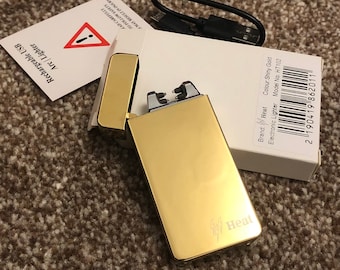 Double Arch Rechargeable USB Electric Pulse Plasma  Metal Lighter Gift Boxed Dual Ark Shiny Gold iridescent Lighter