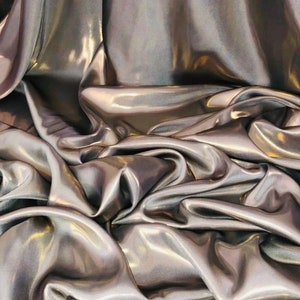 1 Meter Shiny Silver Grey/Gold Wet Look Shimmer Satin Fabric Bridal Dress Evening 58” Wide