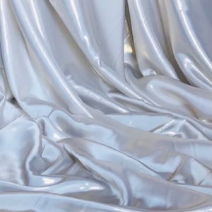 1 Meter Ivory Gold Wet Look Shimmer Satin Fabric Bridal Dress Evening 58” Wide