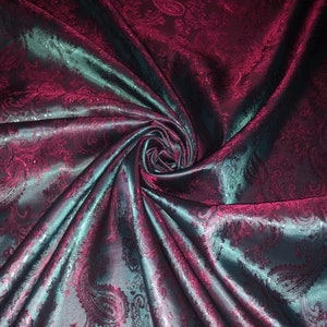 1 Meter Claret Red/ Green Self Print Paisley Jacquard Fabric 58” Wide Lining Dress Upholstery