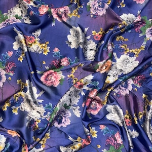 1 Meter Multicoloured Floral Print Charmeuse Satin Fabric 58” wide Dressmaking,Decorations