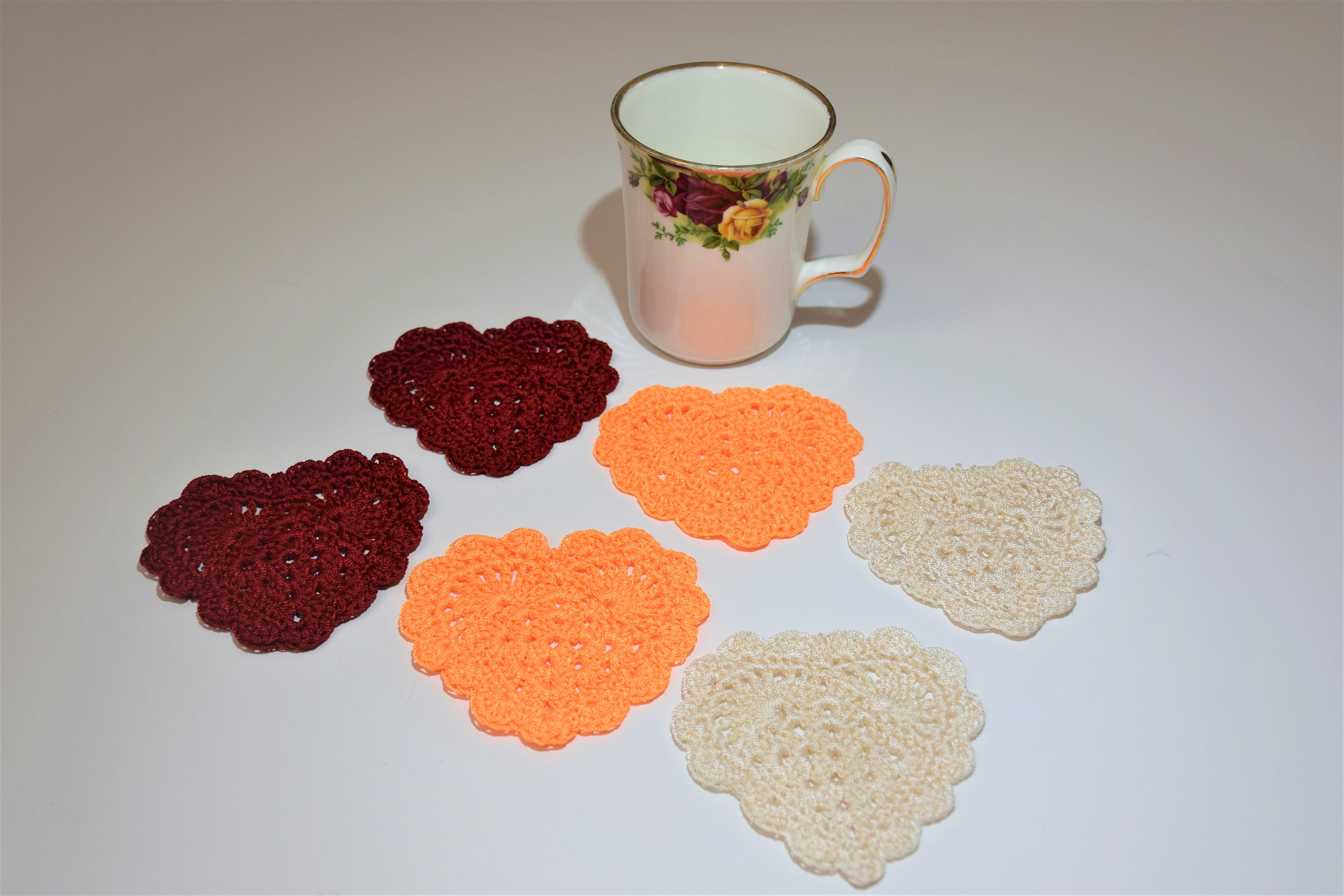 Crochet Heart Coasters / Coasters del corazón Etsy España