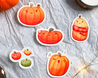 Cute Autumn Pumpkin Sticker Set | Fall Stickers | Die Cut | Planner Sticker | Notebook Sticker | Pumpkins | Halloween | Water Bottle Sticker