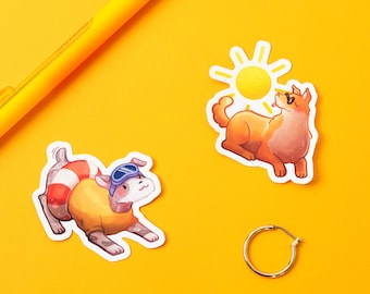Cute Summer Dog Die Cute Stickers | Weatherproof | Miniature Schnauzer | Happy Pups | Sunshine | Swimming Art | Cute Art