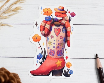 Snake in a Boot Sticker | Snake with Hat | Laptop Sticker | Cowboy Sticker | Cowgirl Sticker | Cowboy Boot Art | Cute Art | Reptile Sticker