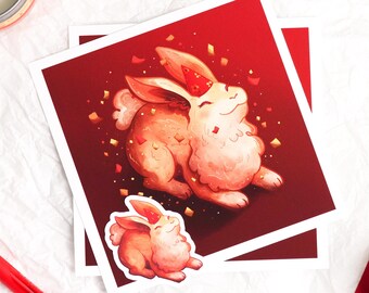 Rabbit Print | Chinese New Year | 2023 Lunar New Year Print | Chinese Zodiac Sticker | Year of the Rabbit Art | Cute Sticker | 5x5 Print