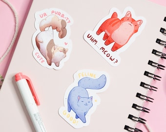 Cat Pun Stickers | Cute Cat Sticker | Cat Sticker Set | Kitten Sticker | Cute Animal Sticker | Pun Sticker | Cat Art | Matte Sticker