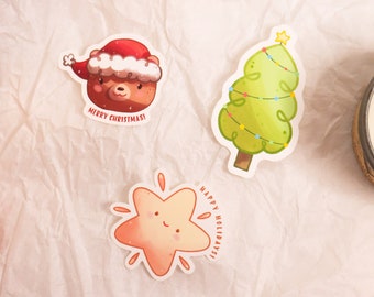 Holiday Stickers | Christmas Sticker | Christmas Tree Sticker | Star Sticker | Bear Sticker | Winter Art | Weatherproof Sticker | Kawaii