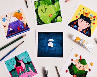 Inktober Prints 4x4 | Ghost Art | Kniftytober2022 | Watercolor Prints | Cut Art | Art Challenge | Dog Art | Deer Art | Mountain Art | Snail