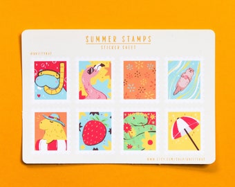 Summer Stamp Sticker Sheet | Cute Stationary | Summer Stickers | Matte Stickers | Deco Stickers | Planner Stickers | Happy Mail Stickers