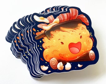 Fire, Eggs, and Bacon Sticker, Vinyl Sticker, Die-Cut, Kawaii, Sticker, Weatherproof, Waterproof