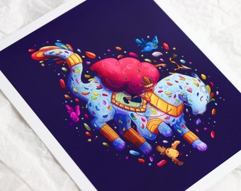 Warrior and Her Weasel Companion Print | Fantasy Print | Cute Art | Colorful Print | Mini Print | 4x6 Print | Weasel Art | Weasel Print