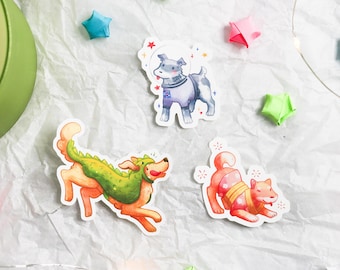 Pet's in Halloween Costumes Sticker Set | Loch Ness Monster | Golden Retriever | Miniature Schnauzer | Astronaut | Shiba Inu | Kimono | Cute