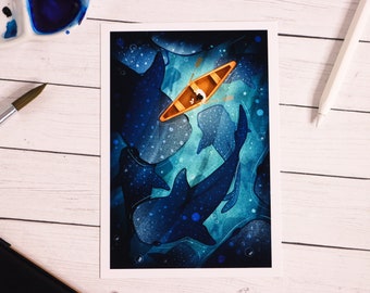 Whale Shark Print | 4x6 Print | Matte Print | Illustration Print | Blue Art | Whale Shark Art | Whale Lovers | Weatherpoof | Art Print