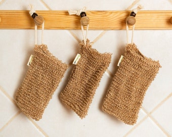 Set of 3 Sisal & Linen Soap Saver Bag | Earth Friendly | Compostable | Plant Based | Bathroom | Self Care | Sustainable Gift | Travel Bag