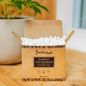 200ct Organic Bamboo Cotton Ear Buds/Swabs | Zero Waste Plastic Free Sustainable for beauty | Ear cleaning