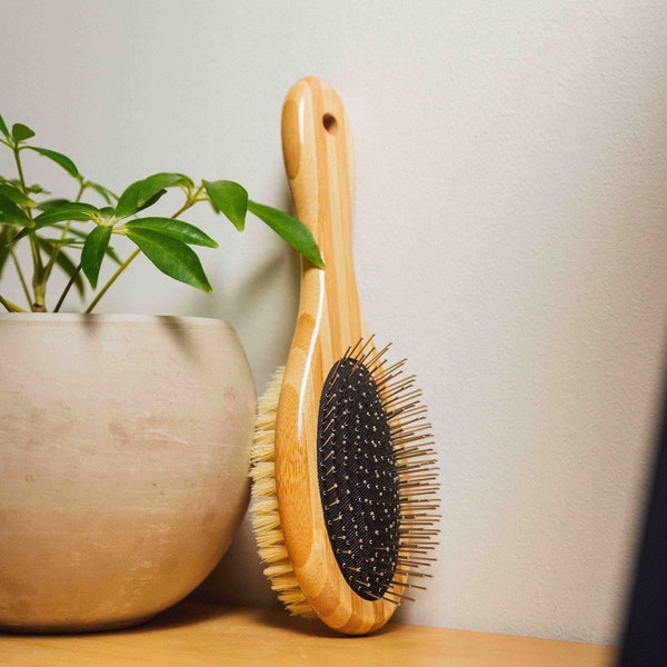 Bamboo Dog Brush for All Coats | Sustainable | Natural Bristles | Pet Care | Pet Brush | Pet Grooming and Detangling Brush