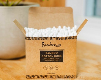 200ct Organic Bamboo Cotton Ear Buds/Swabs | Zero Waste Plastic Free Sustainable for beauty | Ear cleaning