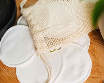 20 Reusable, Organic Bamboo Cotton Facial Rounds Makeup Remover Pads in Organic Cotton Mesh Wash Bag | Plastic Free