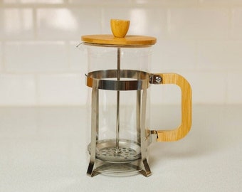 French Press in bambù / Bambù / Vetro / Idea regalo per l'inaugurazione della casa / Utensili da cucina / Amanti del caffè / Sostenibile / Senza plastica / Ecologico /