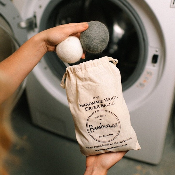 6x Organic Wool Dryer Balls | Earth Friendly | Natural | Plastic-free | Handmade | Cruelty-Free | Cotton Bag | Laundry | Compostable