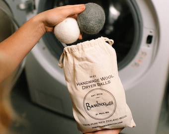 6x Organic Wool Dryer Balls | Earth Friendly | Natural | Plastic-free | Handmade | Cruelty-Free | Cotton Bag | Laundry | Compostable