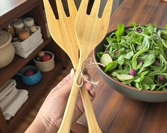 Bamboo Salad Serving Hands: Eco Friendly Serving Utensils (Set of 2)