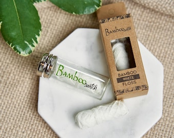 Bamboo White Dental Floss in Refillable Glass Container | Natural Plant-Based Mint Floss