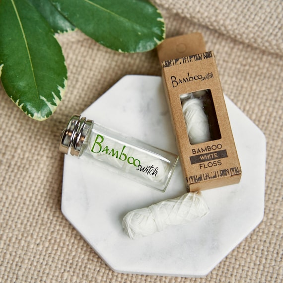 Bamboo White Dental Floss in Refillable Glass Container | Natural Plant-Based Mint Floss