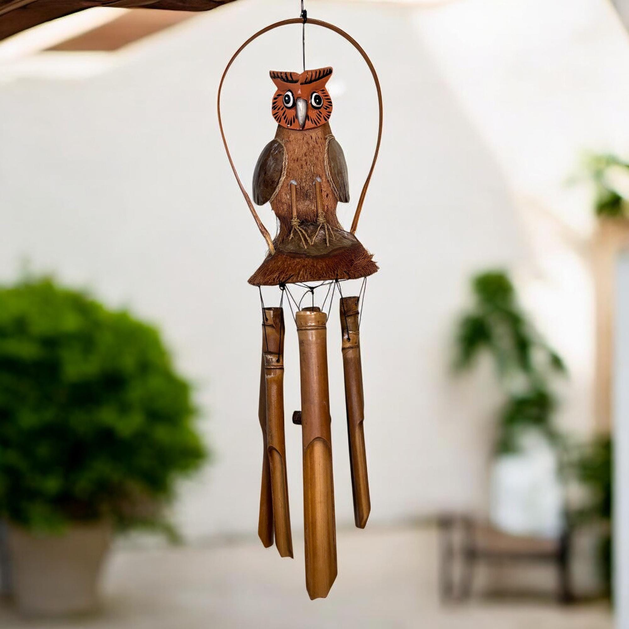 Small Garden Wind Chime - Owl On Branch Design, Resin & Metal Chime For Indoor Or Outdoor Decor