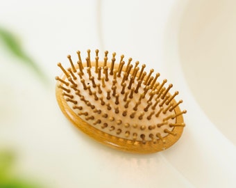 Bamboo Travel Hairbrush | Hand Sized | Earth Friendly | Sustainable Brush | Gift for Men and Women | Beard Hairbrush