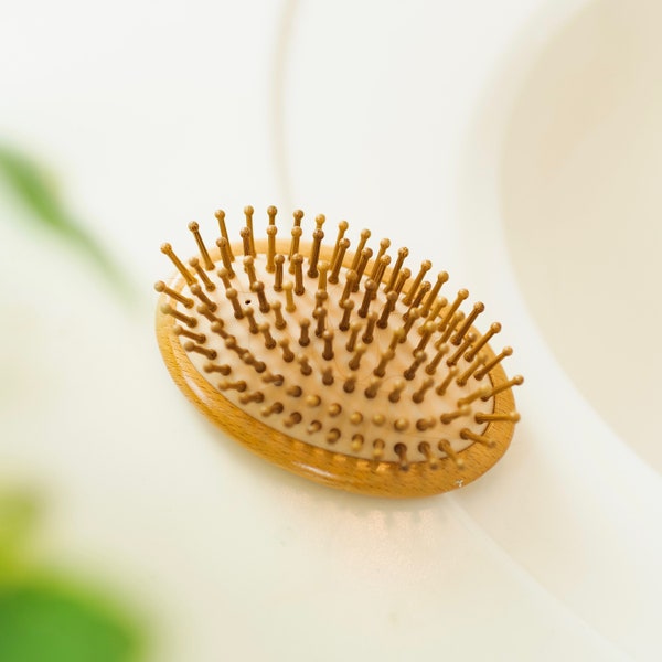 Bamboo Travel Hairbrush | Hand Sized | Earth Friendly | Sustainable Brush | Gift for Men and Women | Beard Hairbrush